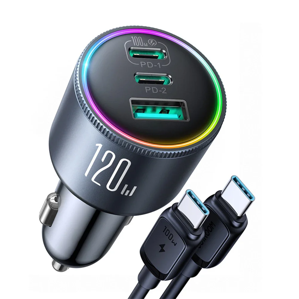 

Fast Charge Adapter 120W Car Charger Car Travel 120W Total Output 20V Ultra-fast Charging Built-in Cooling System