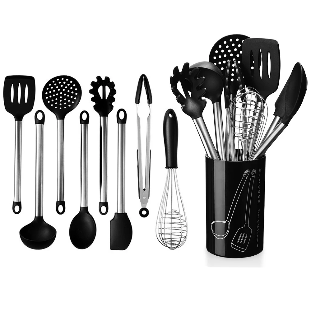 

Silicone Kitchenware Cooking Utensils Set Non-stick Cookware Spatula Shovel Egg Beaters Stainless Steel Handle Kitchen Tool Set