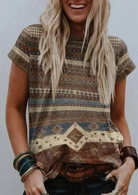 

Женская футболка в стиле ретро, свободная повседневная футболка с круглым вырезом и цифровым принтом, модель ME15 на лето, 2024