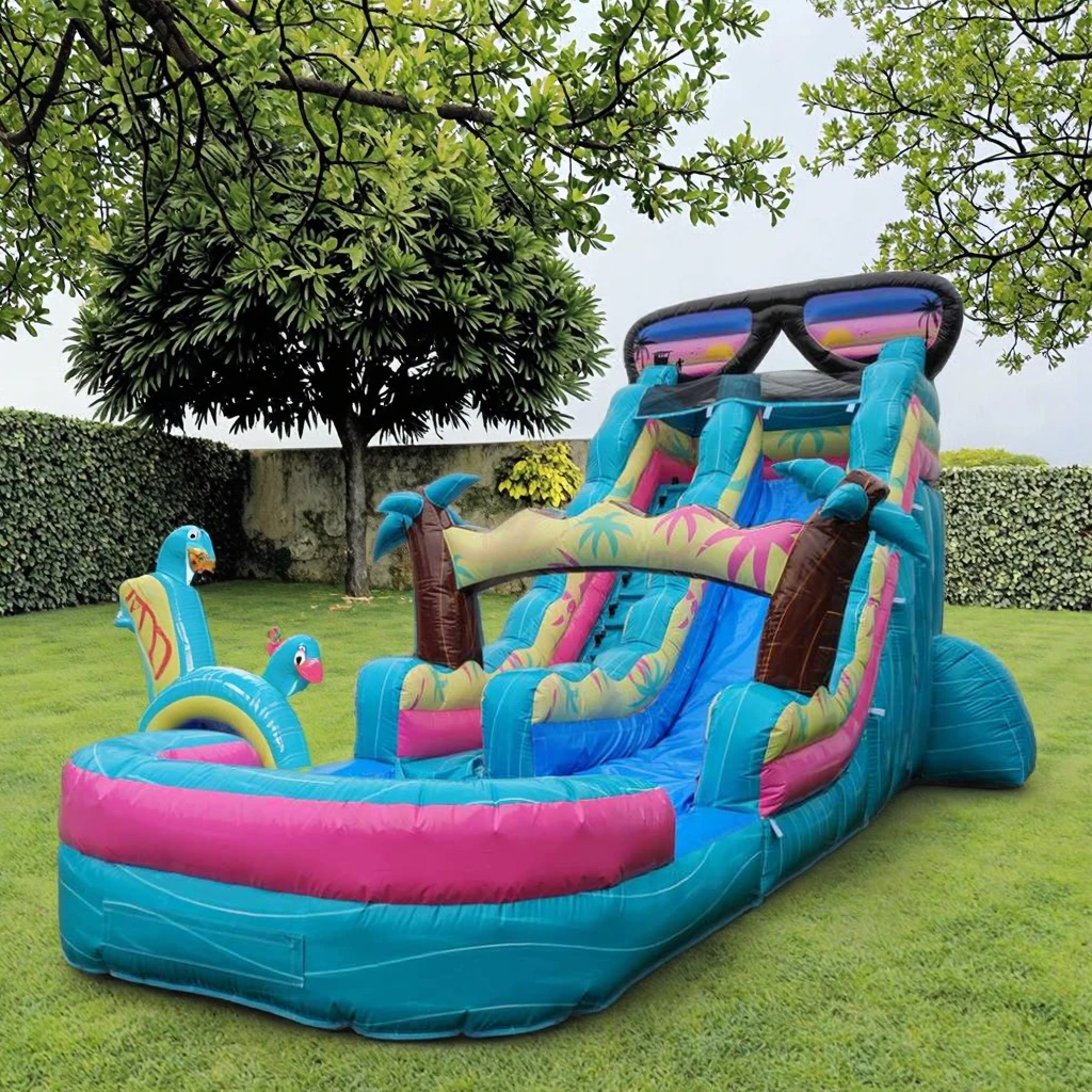 ！@Commercial Grade 18OZ PVC Outdoor Inflatable Bounce House Water Slide Blower Multi-functional for Sports Entertainment