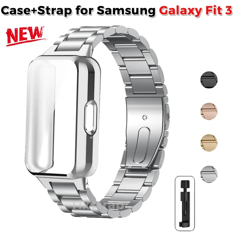 

Чехол + ремешок для Samsung Galaxy Fit 3, мягкий чехол из ТПУ, металлический защитный экран, аксессуары из нержавеющей стали Fit3 Correa