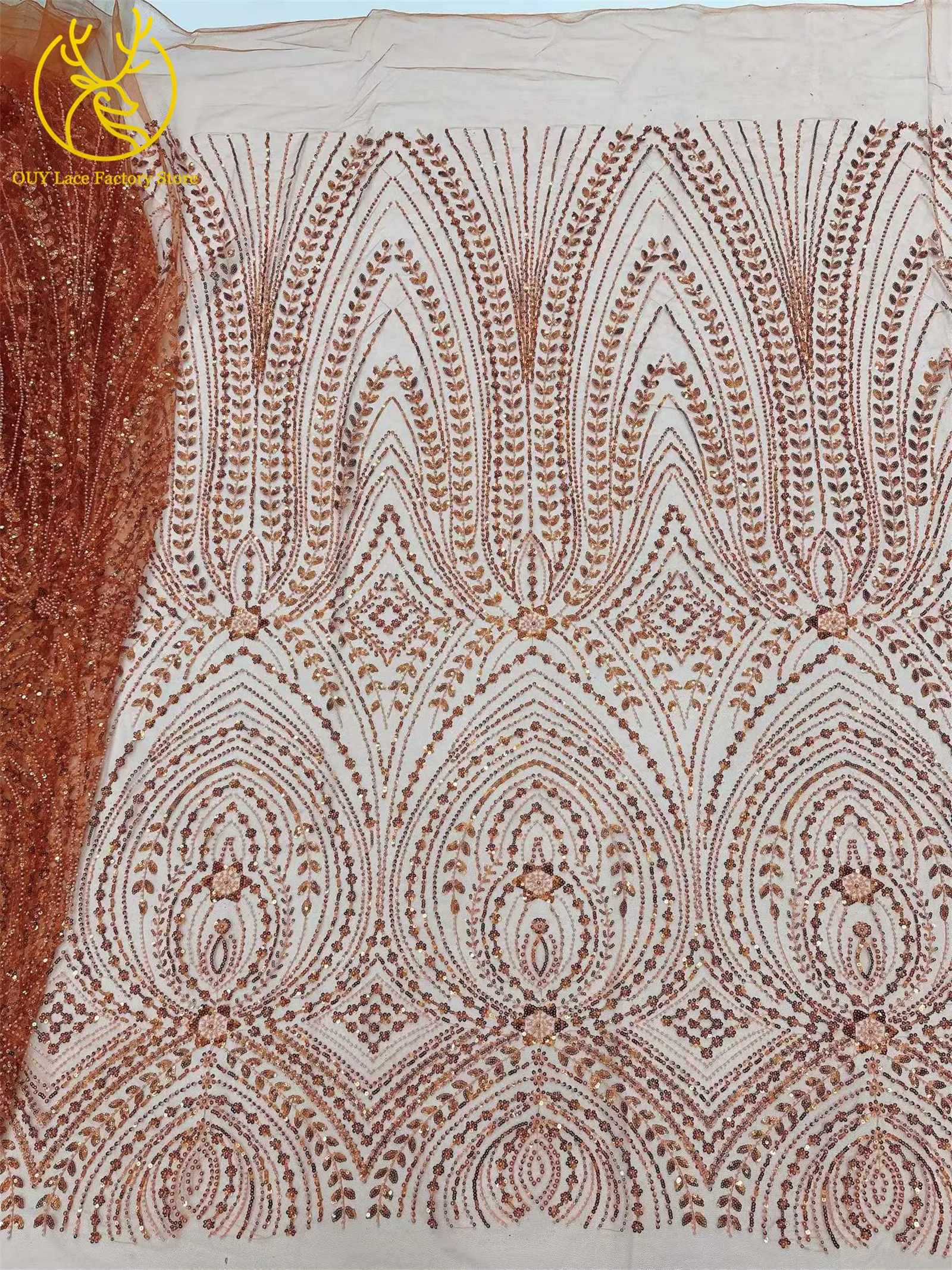 5 Yards afrikanischer Perlen-Pailletten-Spitzenstoff 2026 Hochwertiger nigerianischer französischer Tüll-Mesh-Spitzenstoff für Hochzeitskleider zum Nähen – Detail 9