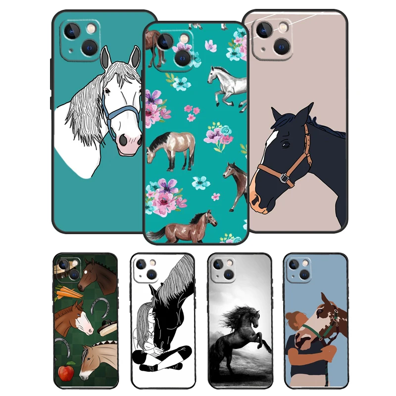 Horse Pony Pattern Phone Case For iPhone 14 13 12 11 Pro Max Mini XS X XR 6 7 8 Plus SE 2020 Soft Cover Case