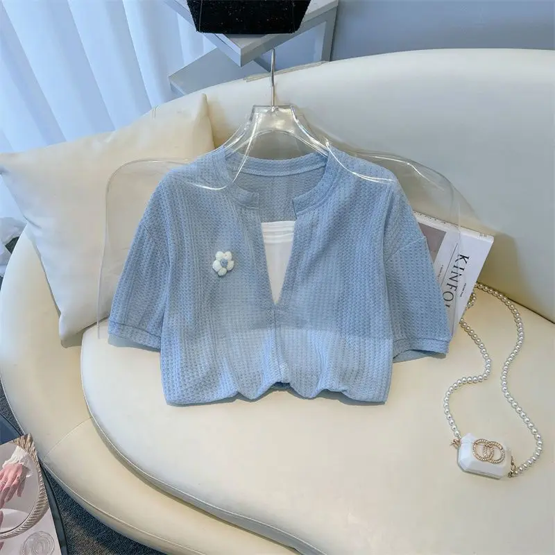 Women\'s Matching Set Summer New Commuting Age Reducing T-shirt Top+Fragmented Flower Half Skirt Two Piece Set for Women