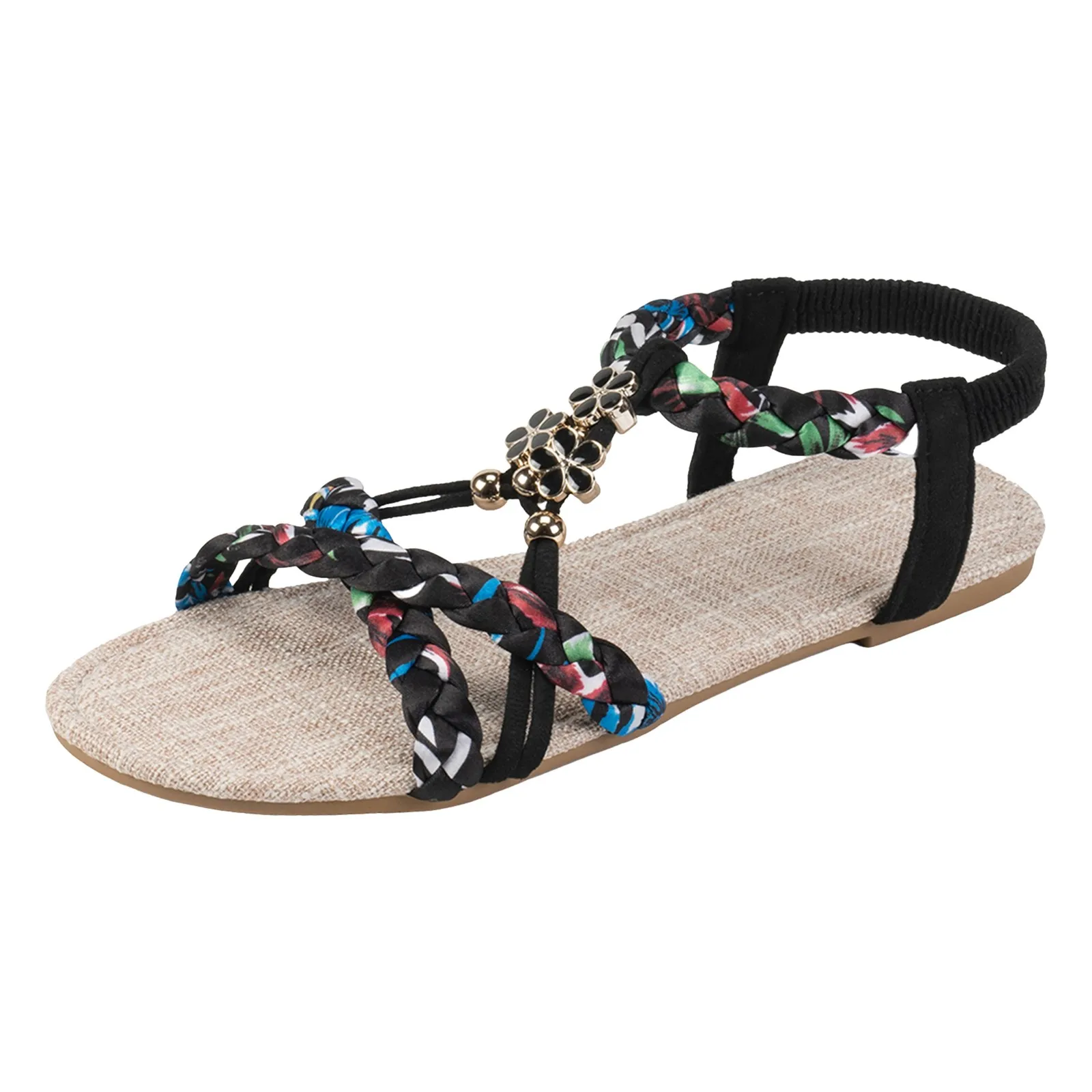 صنادل Born Inlet للنساء الجديدة للربيع والصيف، نعل مسطح عصري، شريط مرن مجوف، ملابس خارجية مريحة