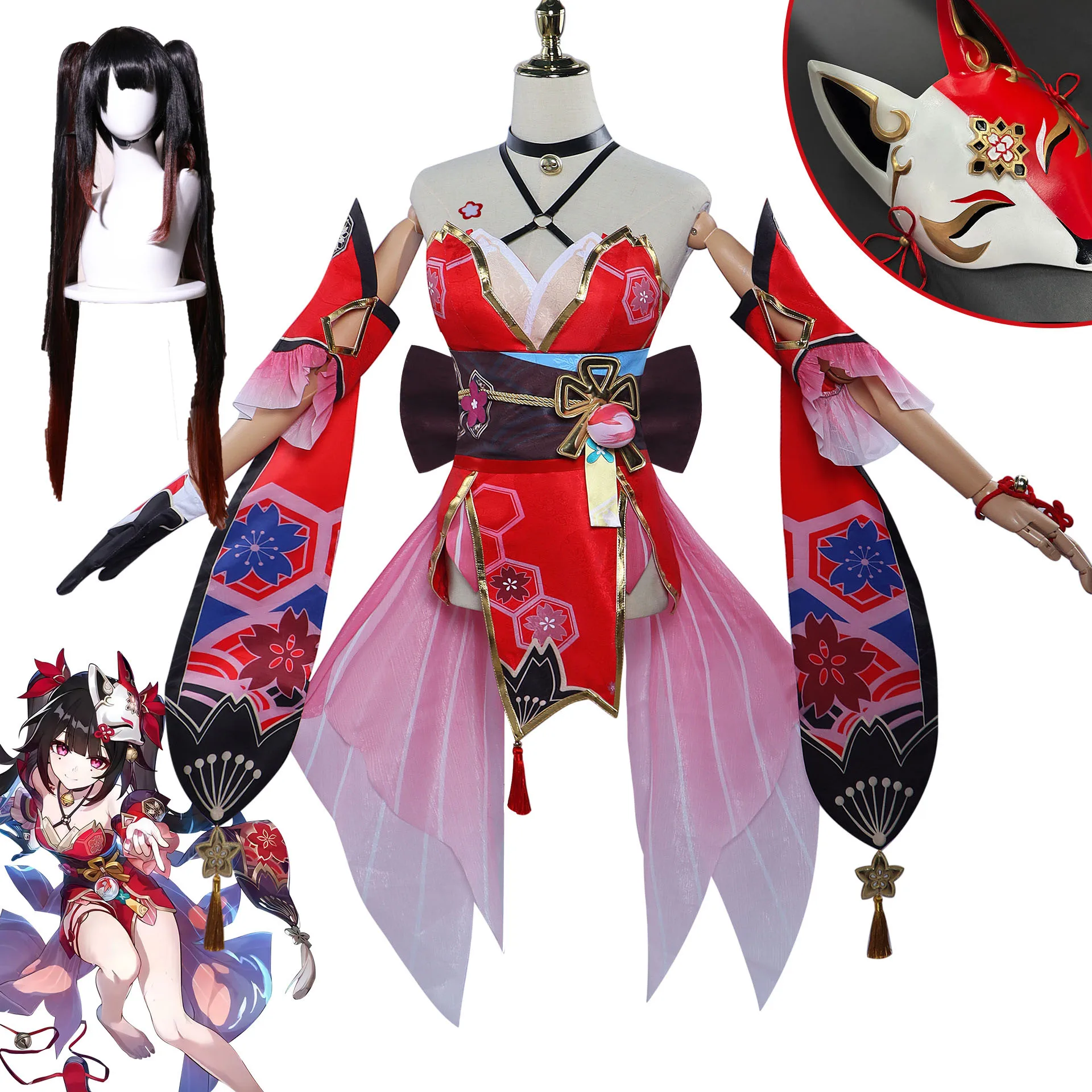 Honkai Star Rail Sparkle Mask Cosplay Costume Full Set Mask Wig Prop Hanabi Sparkle Cosplay Costume Outfit Uniform Dress