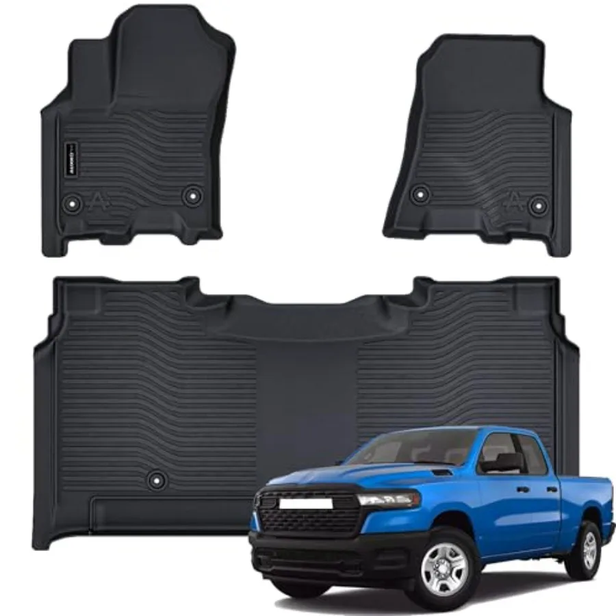 

Всепогодные коврики для пола, подходят для Dodge Ram 1500 Crew Cab 2025-2026, 5 мест, 2-й ряд, без отсека для хранения под сиденьем, TPE-вкладыши, аксессуары