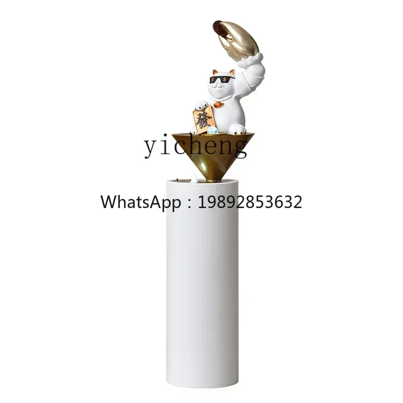 BJ light luxury modern flowing water ornament living room office entrance large floor creative lucky cat decoration