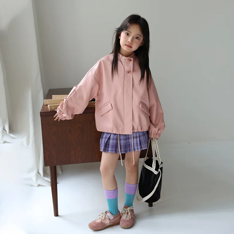 2-12Y 女の子甘い黒ピンクロックオートバイ Pu レザージャケット子供防水防風コート子供ストリート写真撮影着用