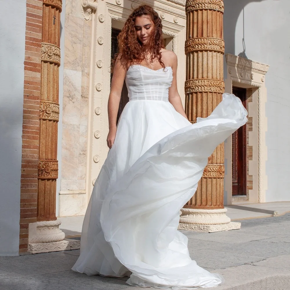 

Elegant Tulle Wedding Dresses Beading A-Line Bridal Gowns Sweetheart Neck Bride Robes Illusion New Robe De Mariée