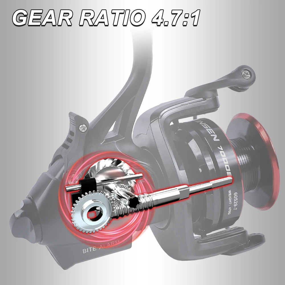 MIFINE BUNSEN Spinning Fishing Reel with Fish Bite Alarm Indication Back Front Daul Drag 10KG 6+1BB 4.7:1 6000 7000 Carp Fishing