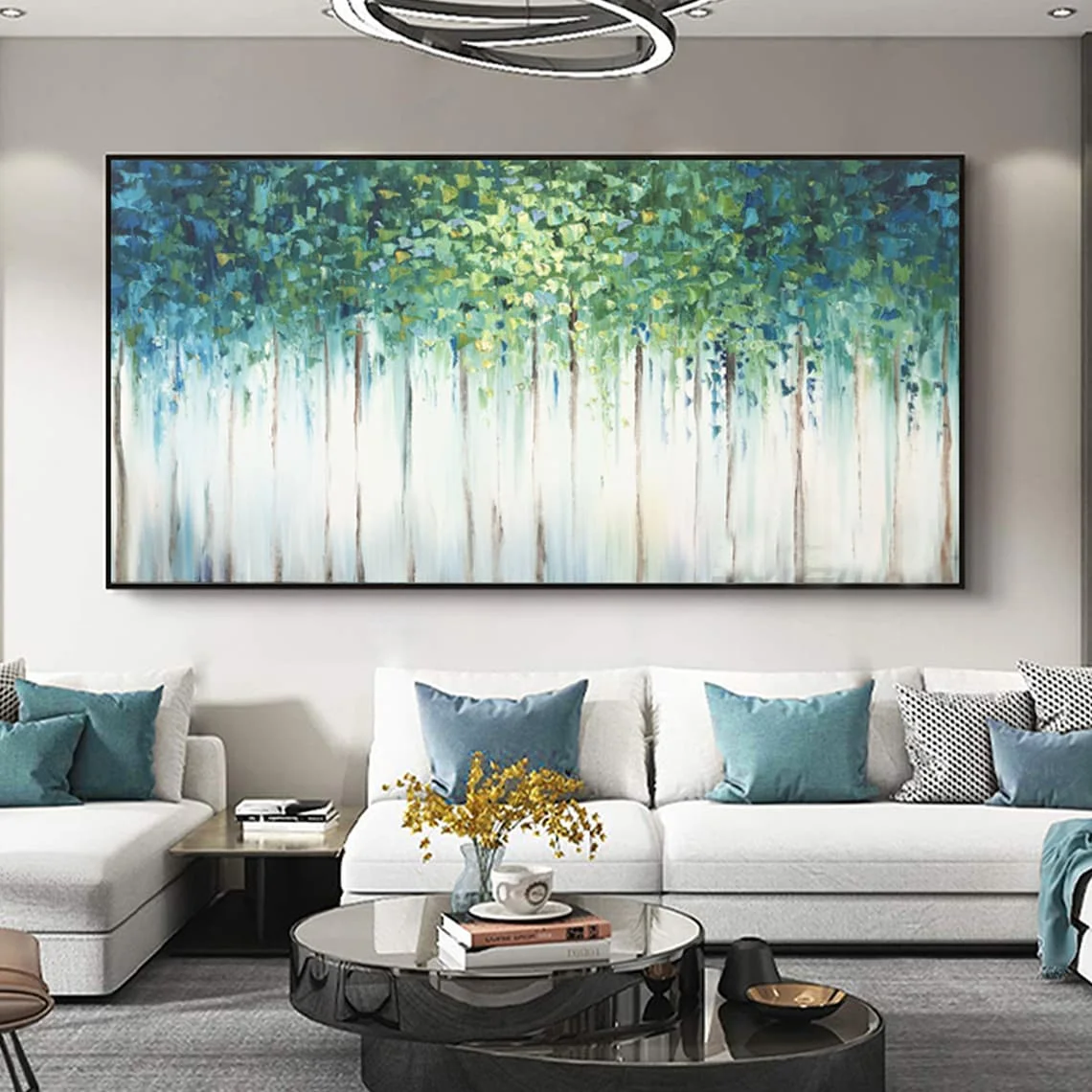 Large Oil Painting Abstract Art Natural Home Decoration Green Woods Oil Painting Thick Texture Knife Painting Living Room Decor