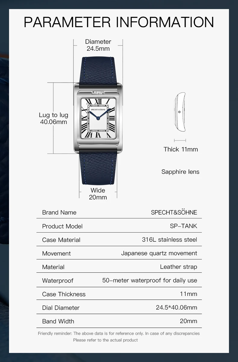 2025 New Specht & Söhne Double Face Square Watch For Men Sports Watches Overturn Stainless Steel Sapphire Crystal 50M Waterproof