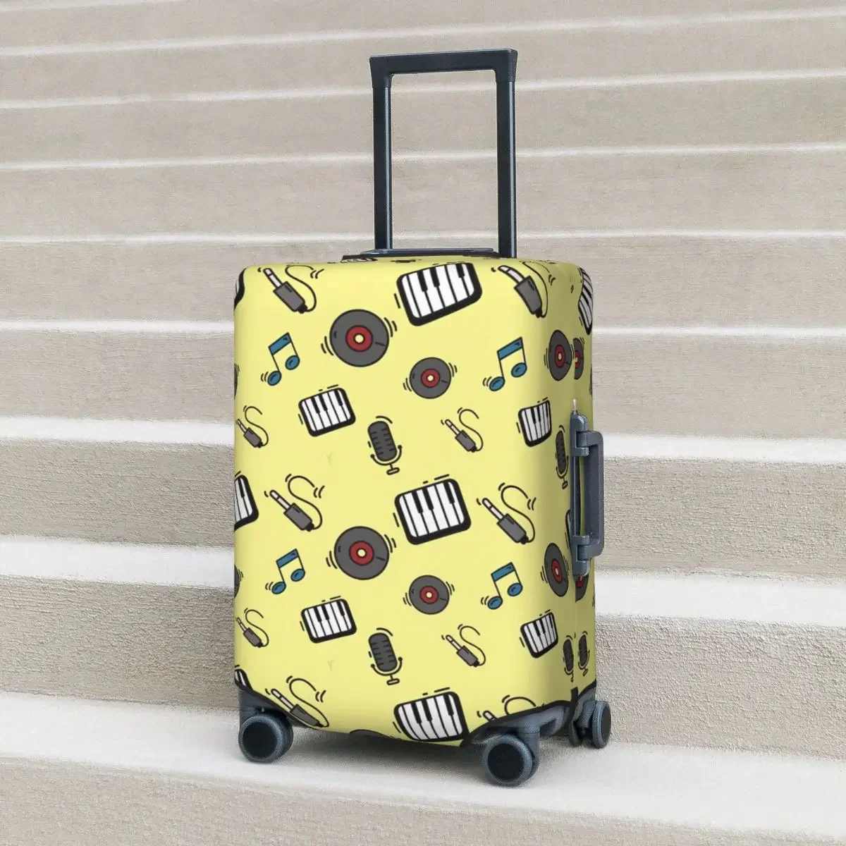 Music Pattern Suitcase Cover Musical Instruments Cruise Trip Holiday Practical Luggage Case Protector