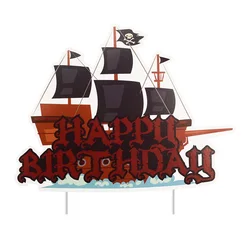 해적 테마 파티 케이크 장식, 해상 케이크 삽입, 생일 축하 토퍼
