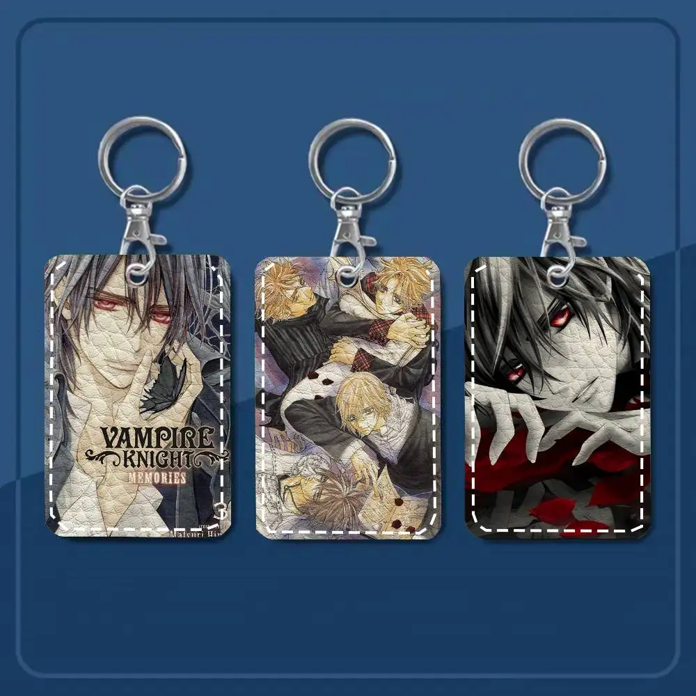 Vampire Knight Card Case Keychain Access Card Bag Key Tag Ring Leather Card Holder Key Ring Access