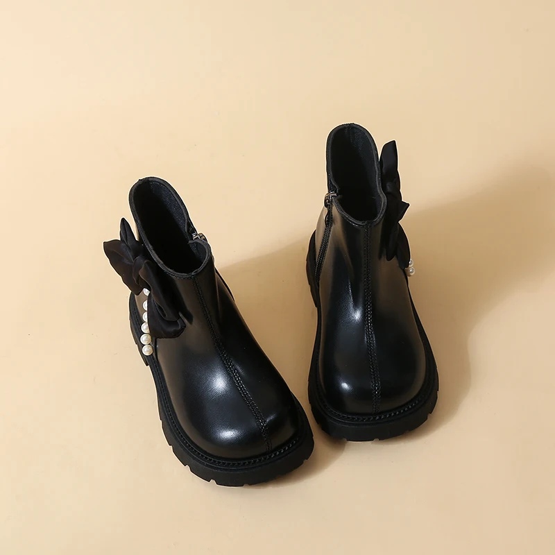 2026 Mädchen-Stiefeletten aus kombinierten Stoffen mit seitlichem Reißverschluss und Schnallendekor, rutschfester, dicker Sohle, kurze Stiefel für den täglichen Gebrauch im Herbst – Detail 14