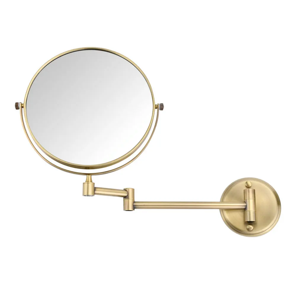

8" Wall Mounted Makeup Mirror, Two-Sided Swivel Bathroom Cosmetic Mirror In Brushed Brass Finish