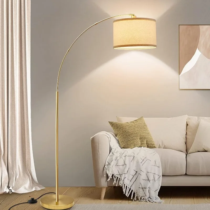 

Arc Floor Lamps for Living Room, Gold Modern Floor Lamp, Tall Pole Lamp with Foot Switch, Adjustable Hanging Drum Shade