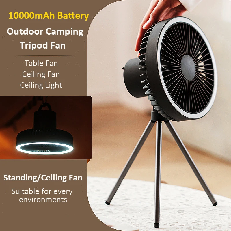 

Multifunction Home Appliances USB Chargeable Desk Tripod Stand Air Cooling Electric Fan Night Light Outdoor Camping Ceiling Fan