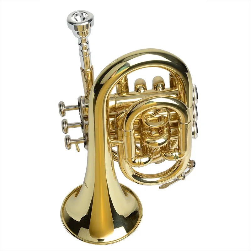 

Hooqu Wholesale Professional Pocket Trumpet B-flat Palm-number Pocket Small Cornet Trumpet Three-tone Horn
