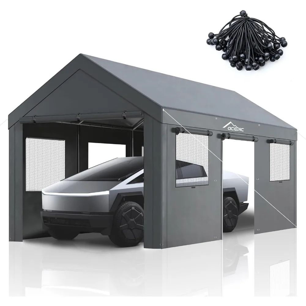 Carport 10x20ft Heavy Duty Carport Features Roll-up Windows & Doors, Portable Garage with UV Resistant Waterproof All-Season Tar