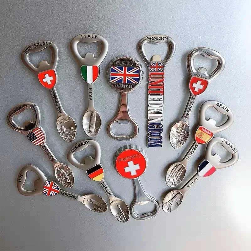 Export Switzerland France United Kingdom United States Europe Travel Crafts Souvenirs Refrigerator Sticker Metal Bottle Opener