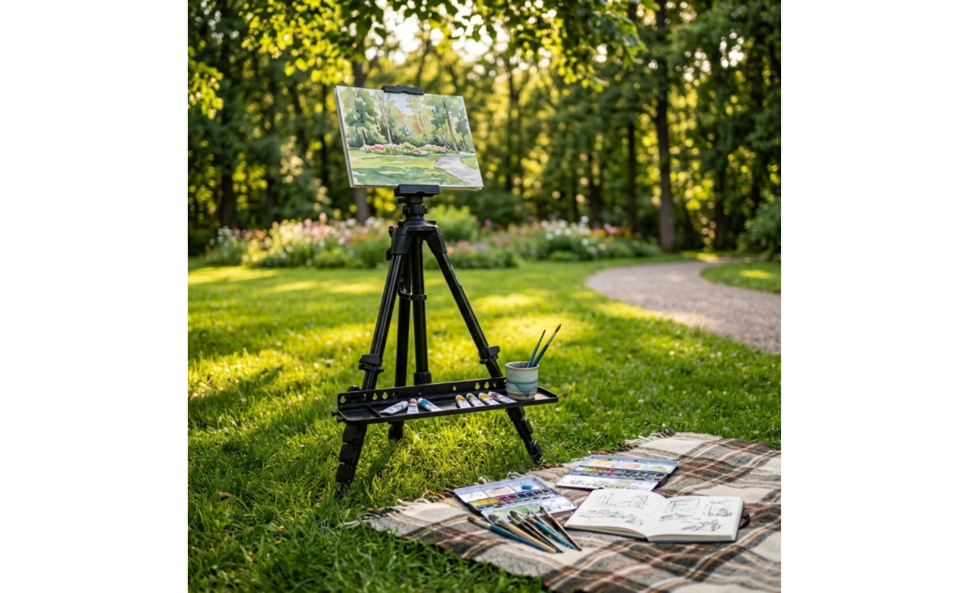 Hand-Crank Easel Matte Black Foldable Tripod Easel Adjustable Portable for Artists, Outdoor Painting, Studio