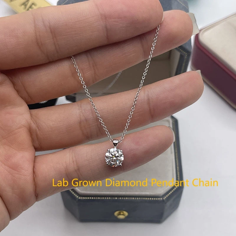 

Сертификат IGI, выращенный в лаборатории бриллиант круглой формы, основной камень 1 карат DEF VS-VVS, цепочка-подвеска из белого золота 14 карат для женских ювелирных украшений