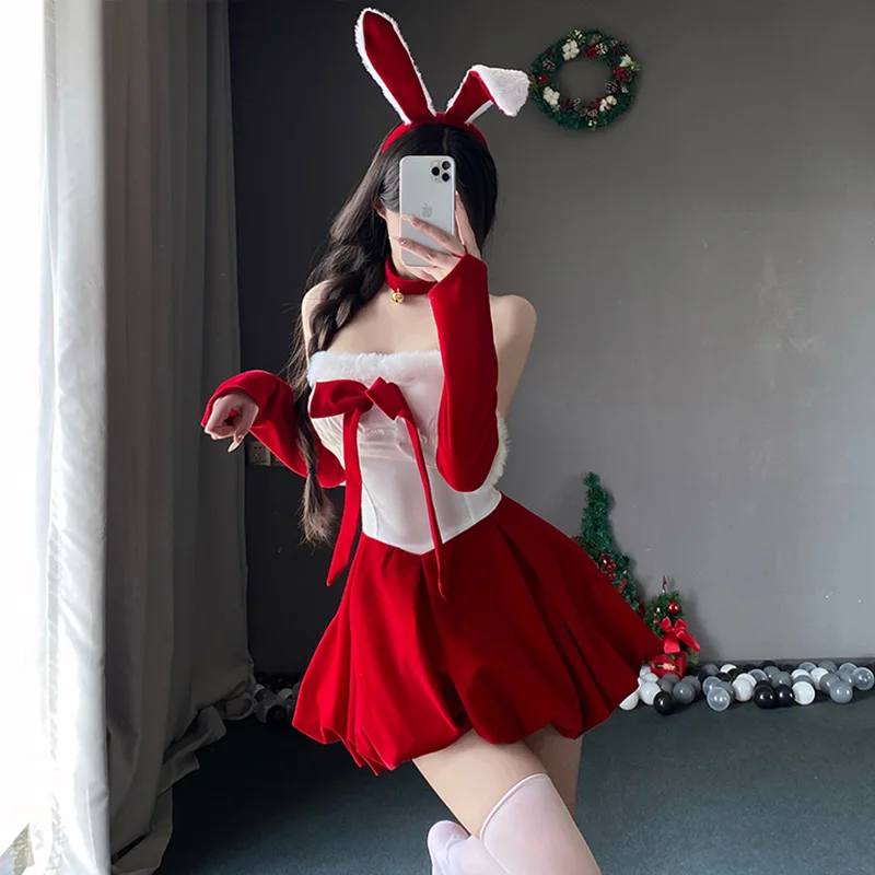 Sexy Bunny Girl Cosplay Costumes Women\'s Halloween Christmas Party Wear Outfits Xmas Lady Santa Claus Bunnygirl RolePlay Uniform