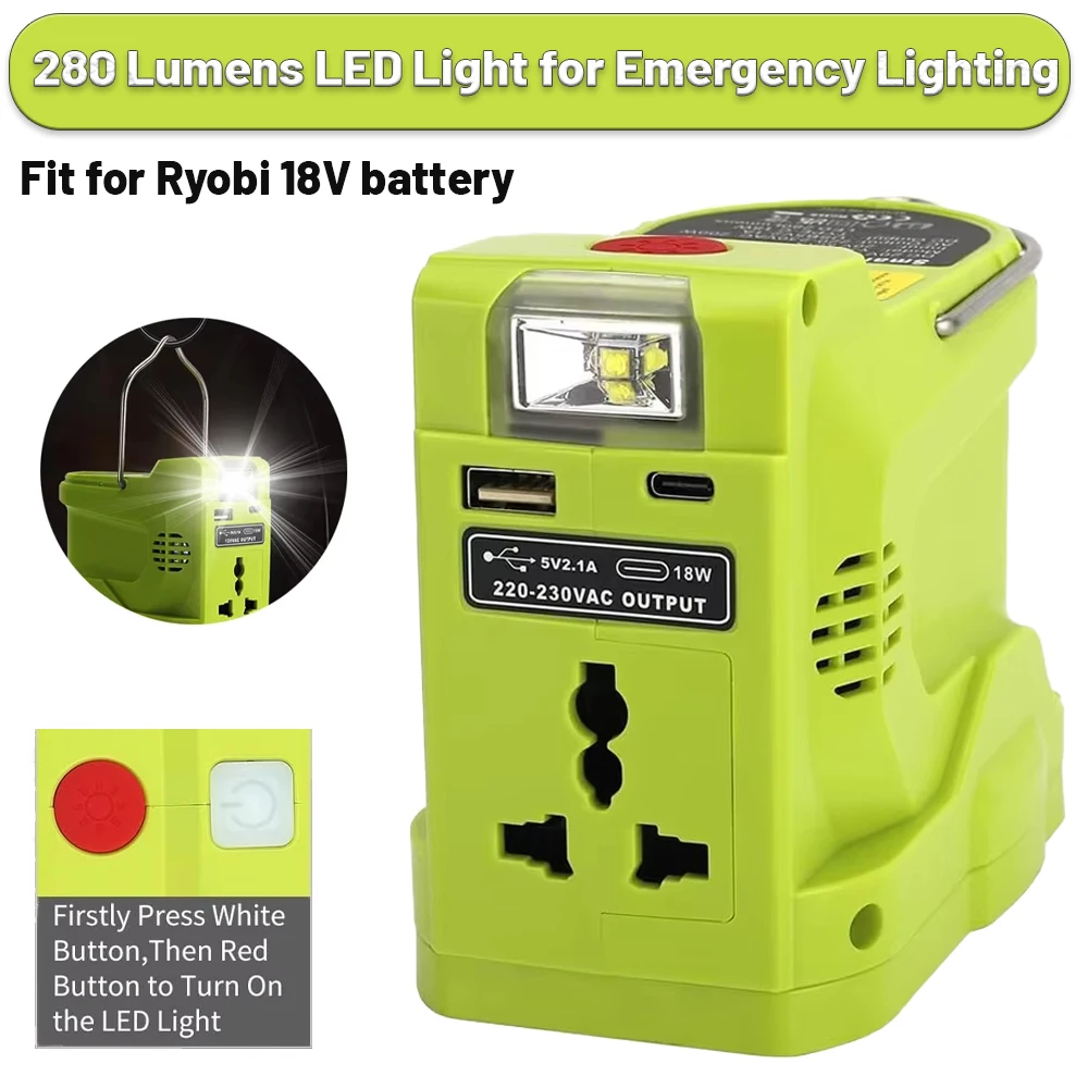 

Светодиодная рабочая лампа 200 Вт, инвертор литиевой батареи, USB Power Bank для Ryobi 18 В, литий-никелевая батарея P102 P103 P104 P107 P108 120 В/220 В