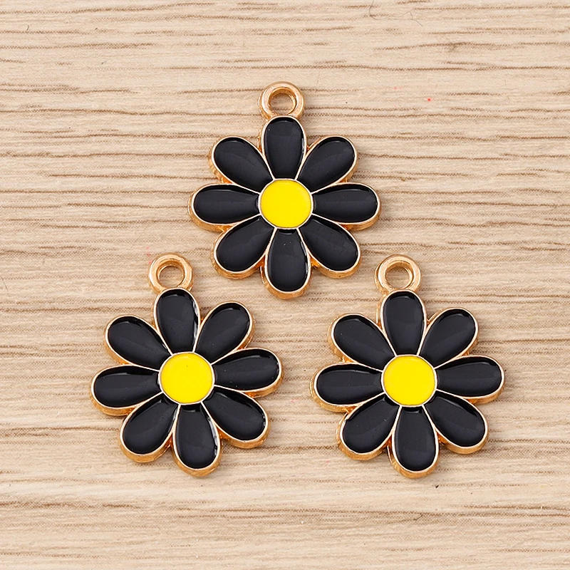 10 Stück 16 x 21 mm niedliche bunte Emaille-Blumen-Charms-Anhänger für Schmuckherstellung, Ohrringe, Halsketten, Armbänder, DIY-Bastelzubehör – Detail 7