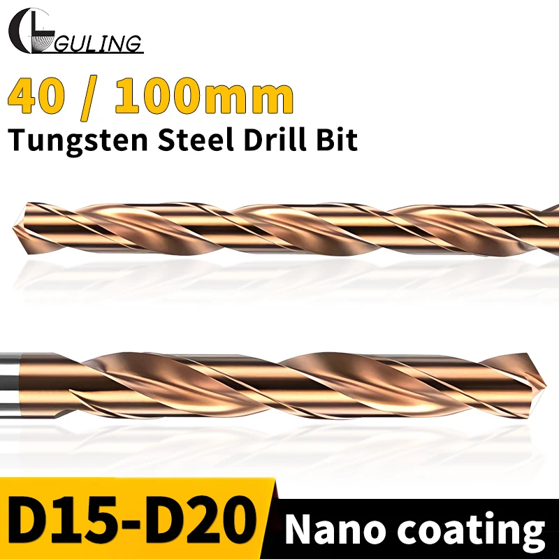 

GULING 1PCS Carbide Tungsten Drill Nano-Coating 15mm-20mm Bits CNC Hole Machining Tool 40mm/100mm Length