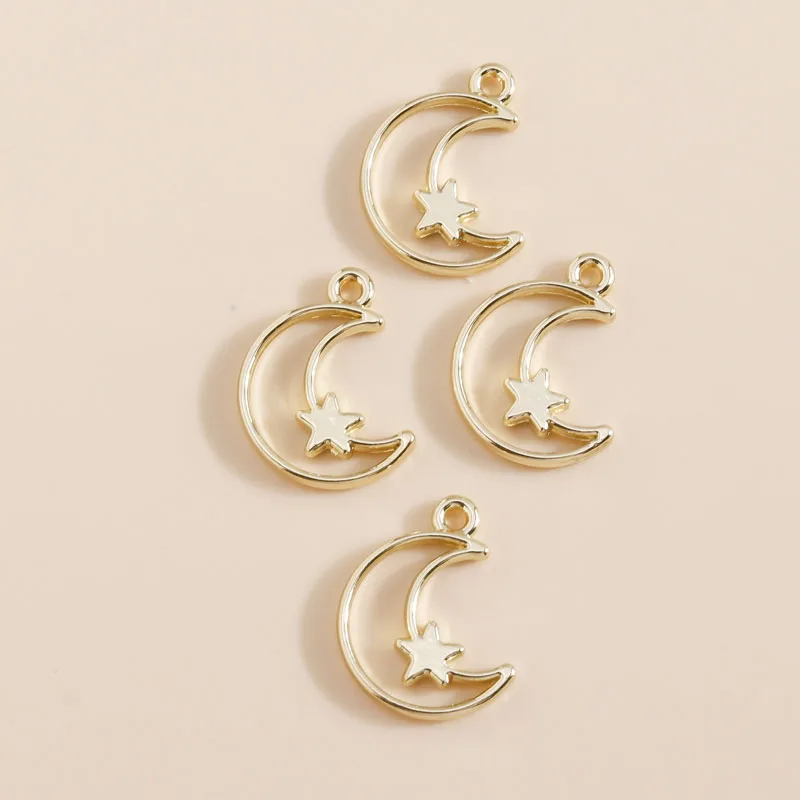 8 Stück süße vergoldete Stern-Mond-Charms, Legierungsanhänger für DIY-Schmuckherstellung, Zubehör, handgefertigte Ohrringe, Halsketten, Großhandel – Detail 5