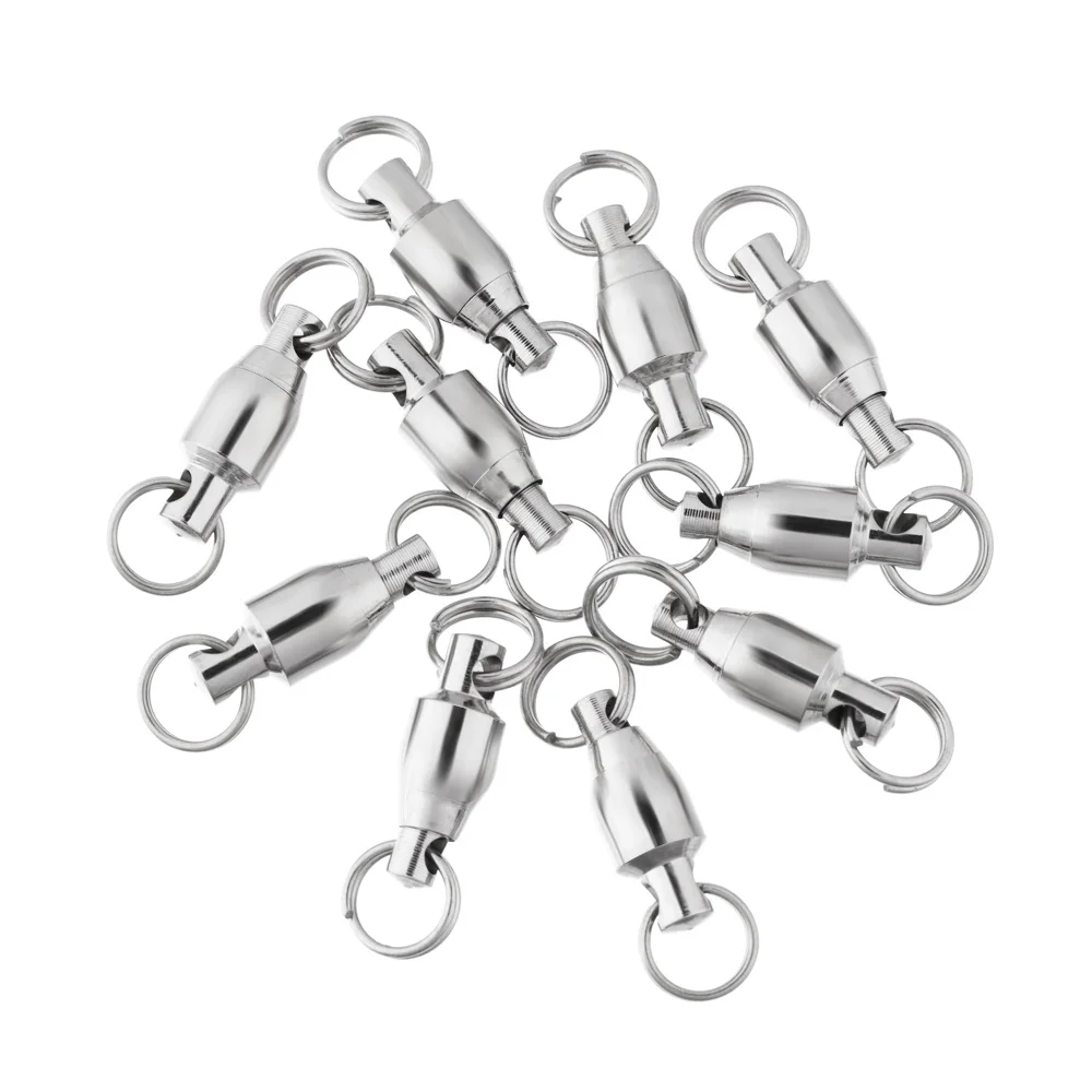 10Pcs Heavy Duty Bearing Swivel Fishing Connector Stainless Steel Ball Barrel Rolling Swivel Solid Ring Tackle Accessories Hook