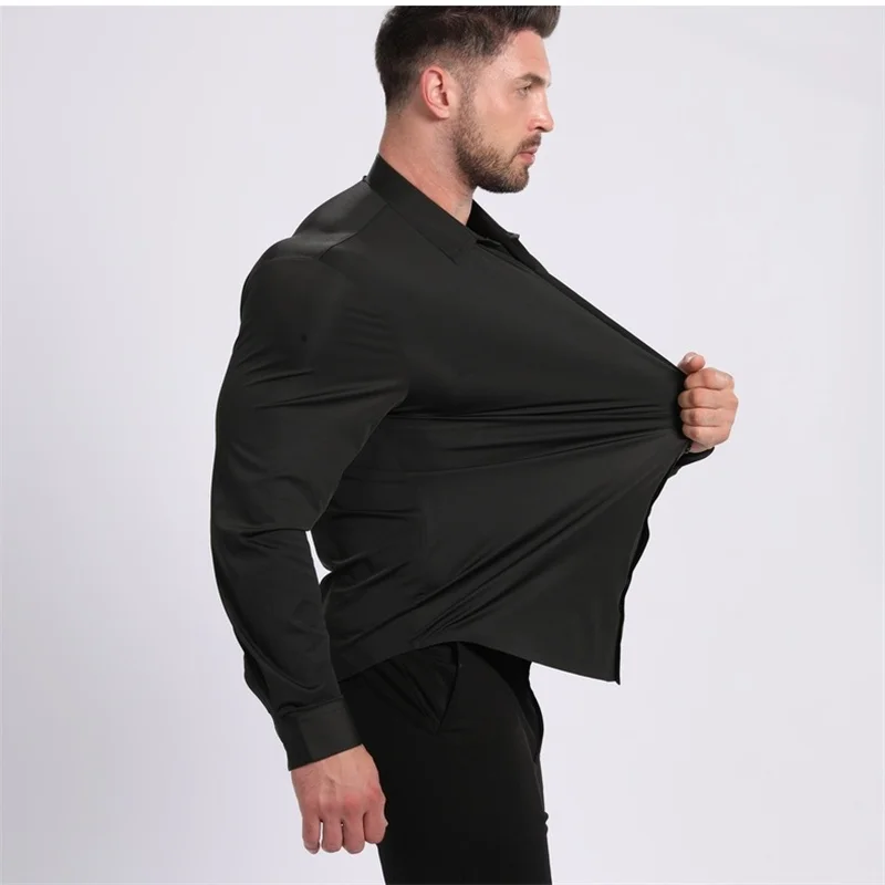 High Stretch Anti-Wrinkle Men's Shirts Long Sleeve Dress Shirt For Men Slim Fit Social Business Blouse White Shirt Men clothing