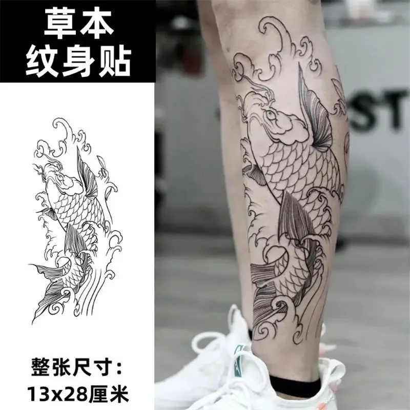 

Herbal Goldfish Temporary Tattoo for Women Man Koi Carps Fish Fake Tattoo Lasting Arm Art Sticker Waterproof Tatuajes Temporales