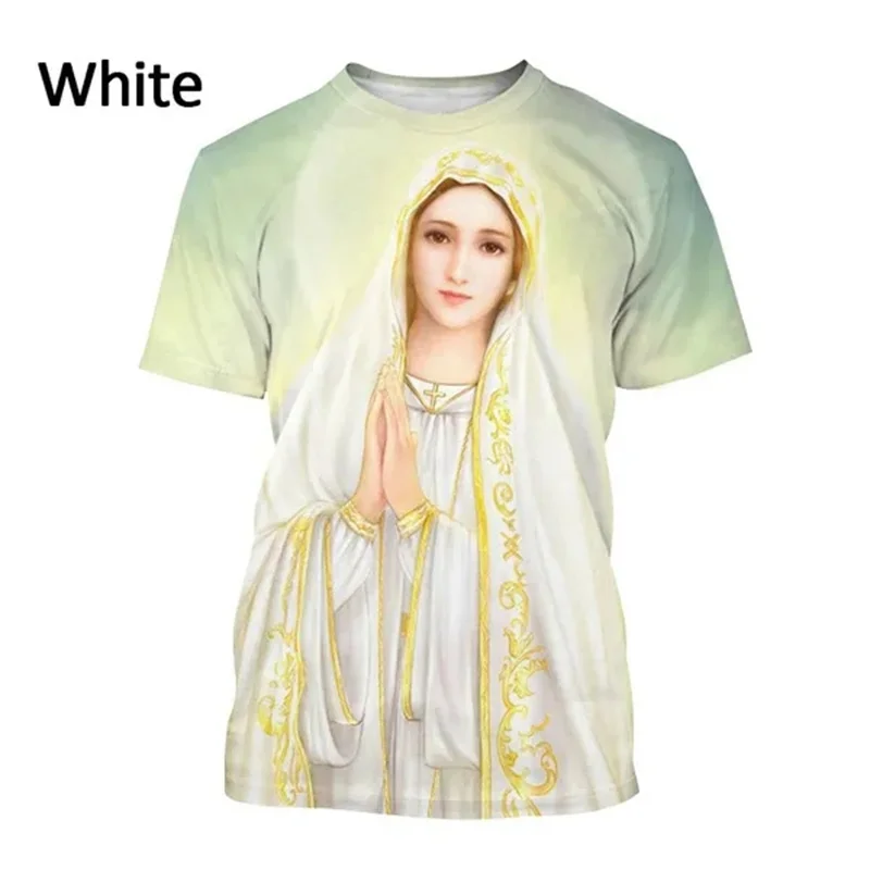 Virgin Mary 3D Printed Tee Shirts Summer Fashion Christian Mother Of God Pattern Short Sleeves Unisex Streetwear Clothes T-shirt