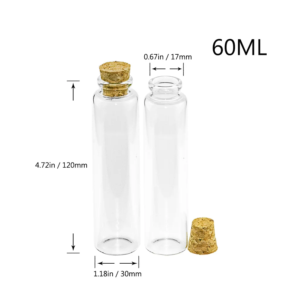 6pcs/Lot 60ml 30*120mm Glass Bottles with Corks Stopper Crafts Jars Mini Transparent Empty DIY Small 60cc Vial