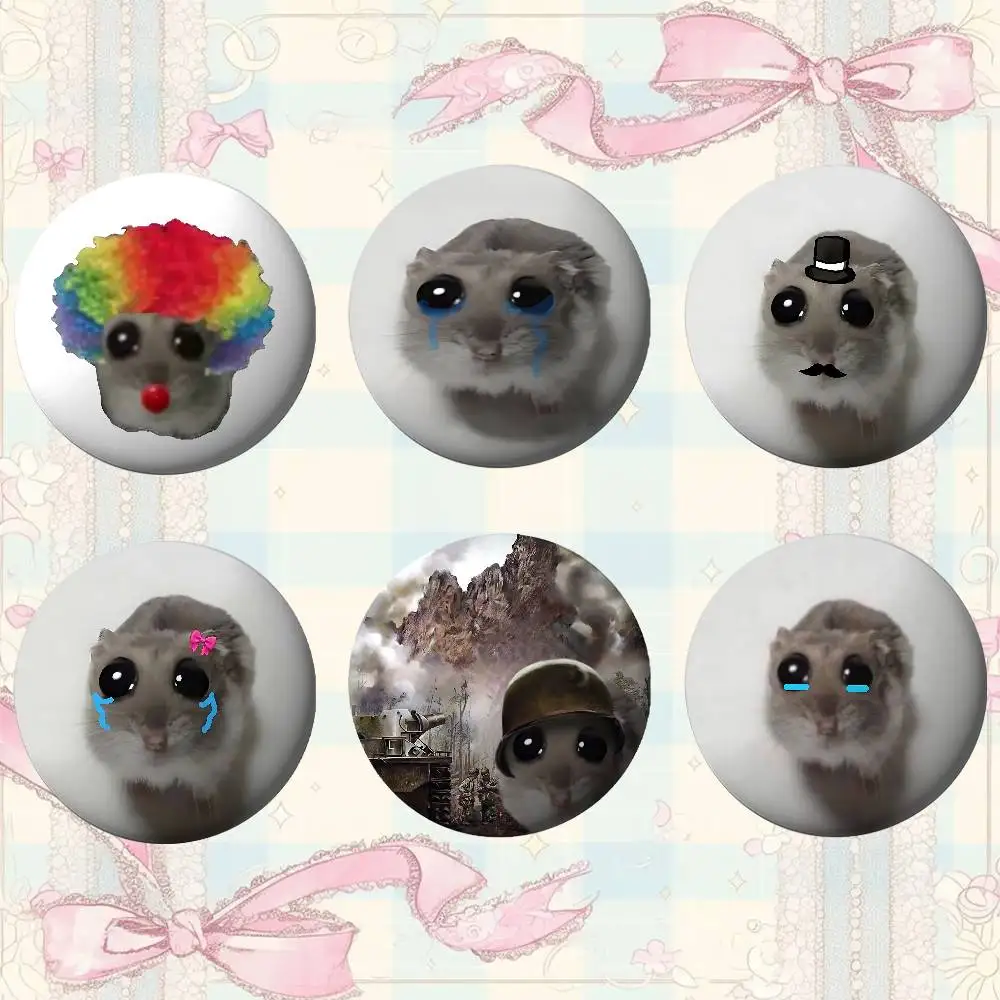 

Sad Hamster Meme Brooches Stylish Ornament Pins Exquisite Round Badge Bag Accessories Jewelry Gifts