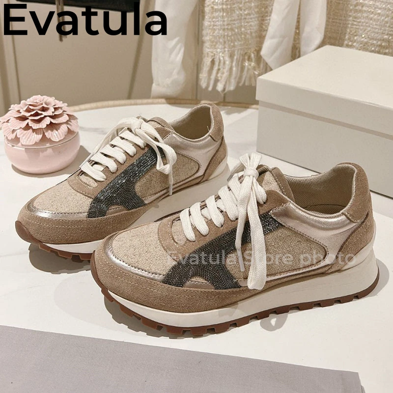 2024 Spring Suede Leather Lace Up Casual Sneakers Women Thick Sole String Bead Flat Shoes Comfort Running Shoes Tenis De Mujer