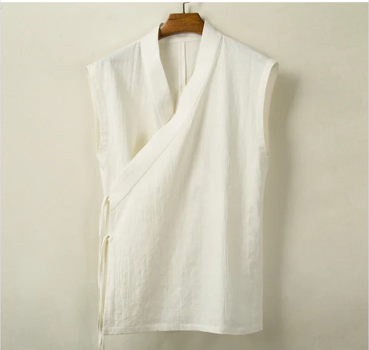 

Vest Men Linen Cotton Sleeveless Top Men's Kimono Cardigan Men's Slit Top