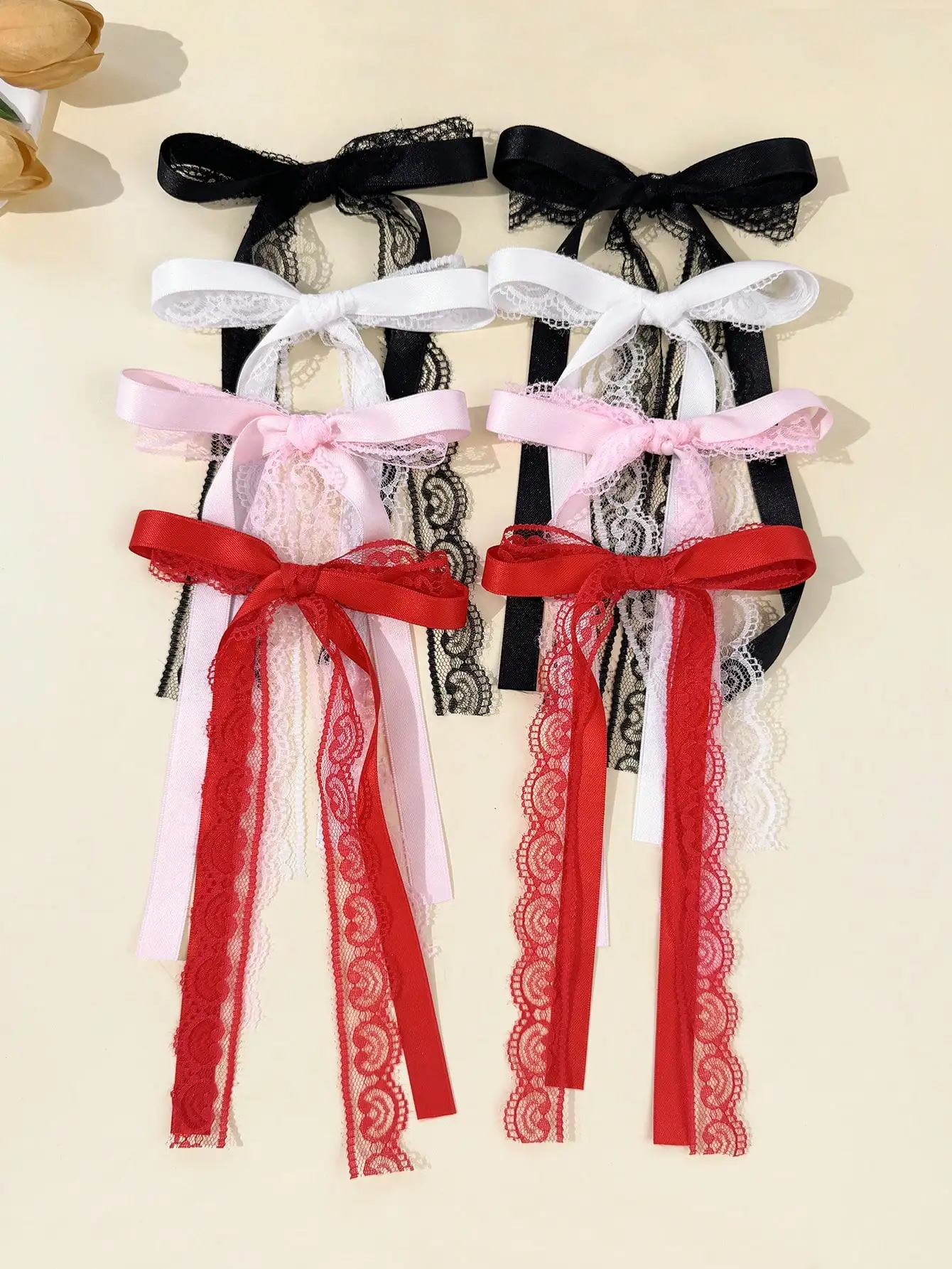 

Pair Women's Casual Solid Color Lace Hair Clips Bow Alligator Clips forDaily Use Versatile Fashion Accessory for Outfit Matching