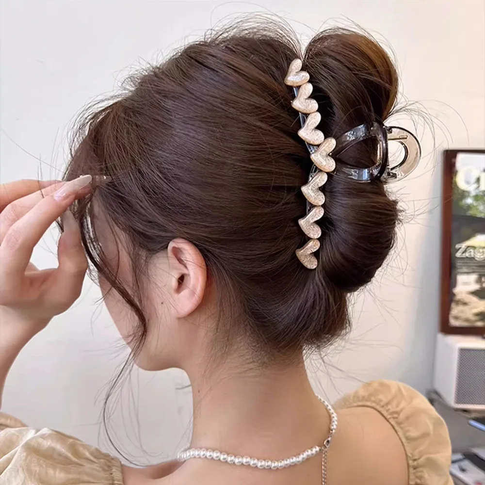 Geléia Coração Hairpin acrílico para mulheres e meninas, parte de trás da cabeça, cabelo fixo, clipe de tubarão, cocar, acessórios de moda, novo, 2024