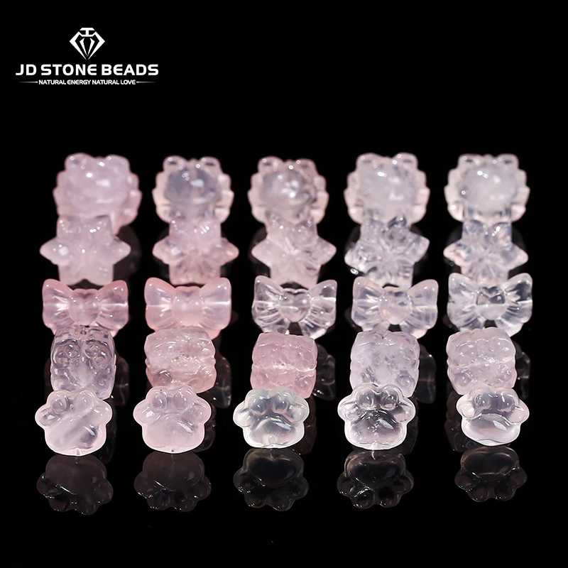 

1 Pc Natural Pink Quartz Carved Cat Paw Flower Rectangular Patterned Beads For Jewelry Making Diy Necklace Bracelet Accessory