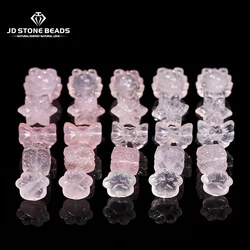 1 Pc Natural Pink Quartz Carved Cat Paw Flower Rectangular Patterned Beads For Jewelry Making Diy Necklace Bracelet Accessory