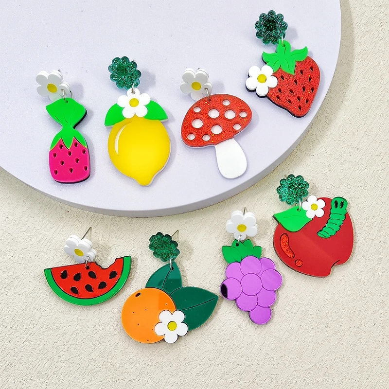 KUGUYS Funky Jewelry Fruit Drop Earrings for Women Casual Acrylic Watermelon Orange Accessories