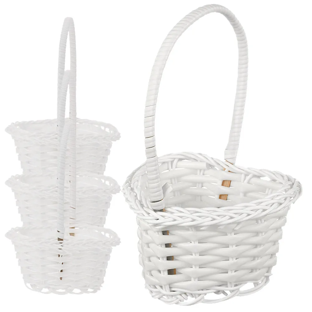 

4 Pcs Rattan Flower Basket Small Lightweight Woven Storage Baskets Wedding Decorative Dried Flower Holder Portable Handmade