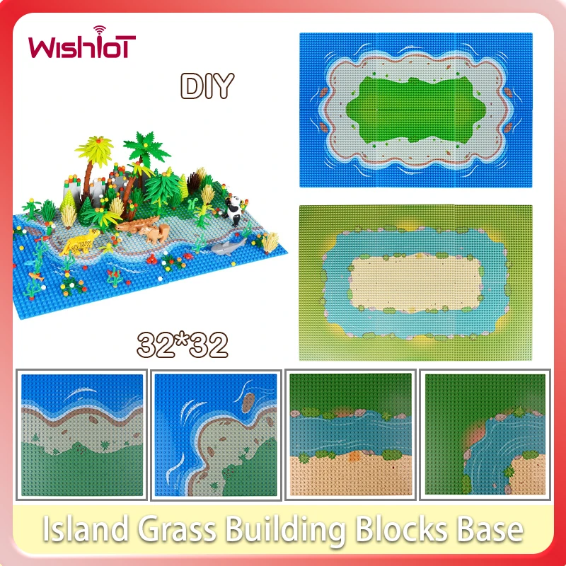 

Island Grass Series Building Blocks Base Board 32*32 Small Particles Bottom Beach Sea River Wave Bricks DIY Child Toys лего