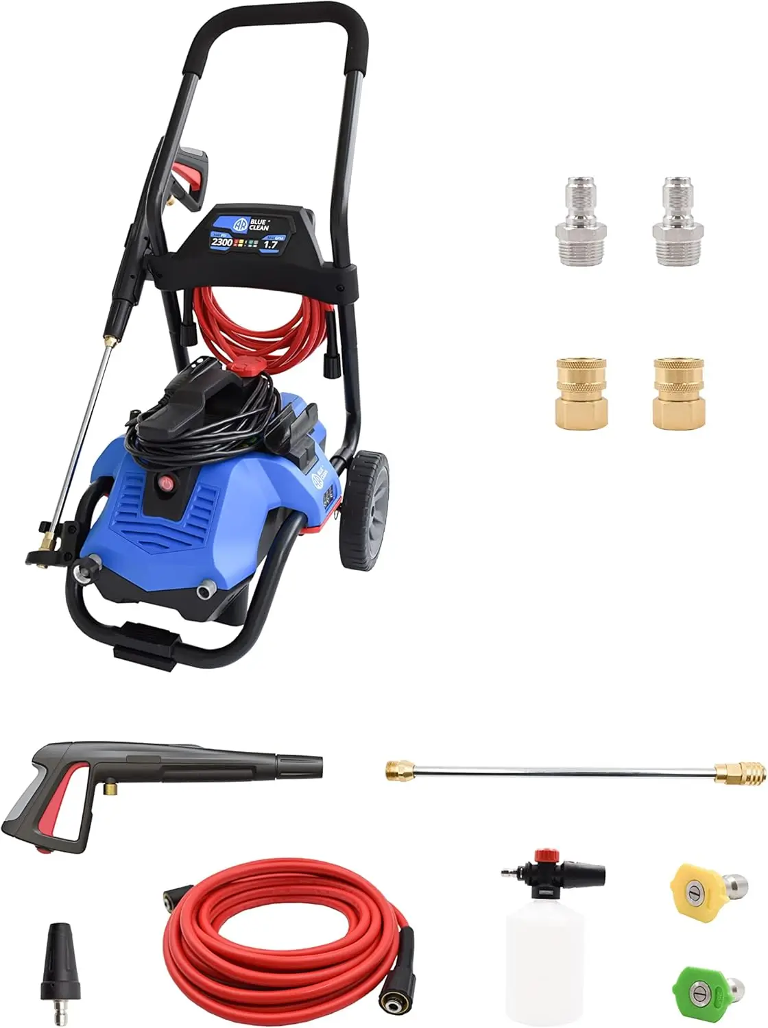 

Electric Pressure Washer with M22 Transfer Adapters. 2300 PSI, 1.7 GPM, Easy Connection with M22 Transfer Adapters, Trigger Gun,